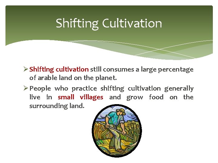 Shifting Cultivation Ø Shifting cultivation still consumes a large percentage of arable land on Shifting Cultivation Ø Shifting cultivation still consumes a large percentage of arable land on
