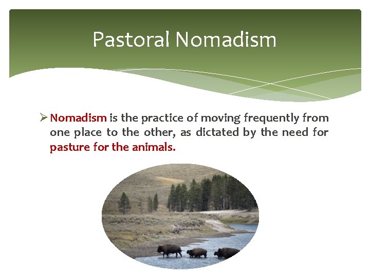 Pastoral Nomadism Ø Nomadism is the practice of moving frequently from one place to Pastoral Nomadism Ø Nomadism is the practice of moving frequently from one place to