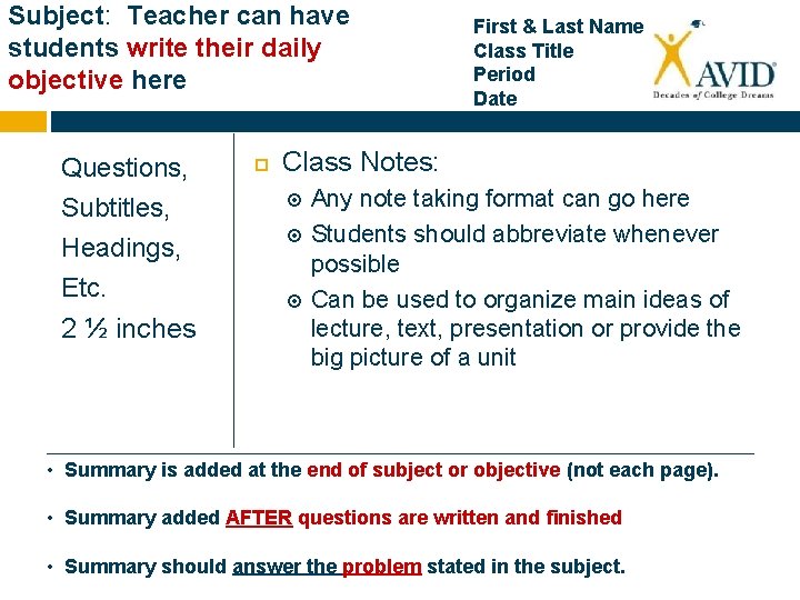 Subject: Teacher can have students write their daily objective here Questions, Subtitles, Headings, Etc.