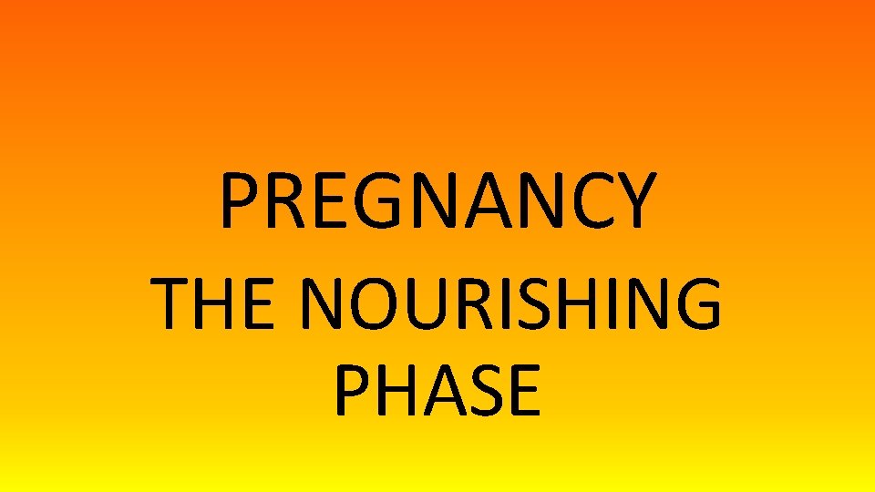 PREGNANCY THE NOURISHING PHASE 