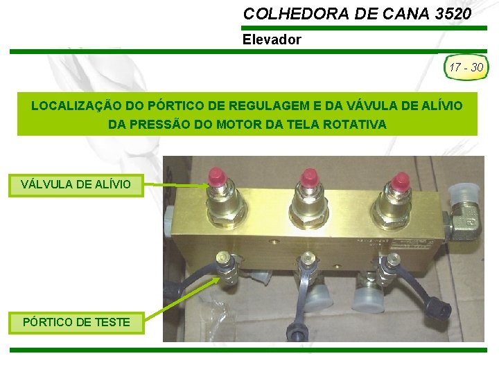 COLHEDORA DE CANA 3520 Elevador 17 - 30 LOCALIZAÇÃO DO PÓRTICO DE REGULAGEM E