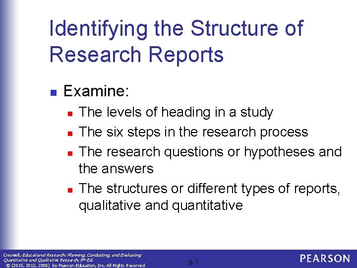 Identifying the Structure of Research Reports n Examine: n n The levels of heading