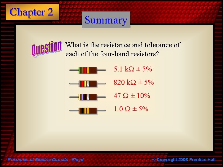 Chapter 2 Summary What is the resistance and tolerance of each of the four-band