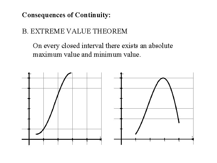 Consequences of Continuity: B. EXTREME VALUE THEOREM On every closed interval there exists an
