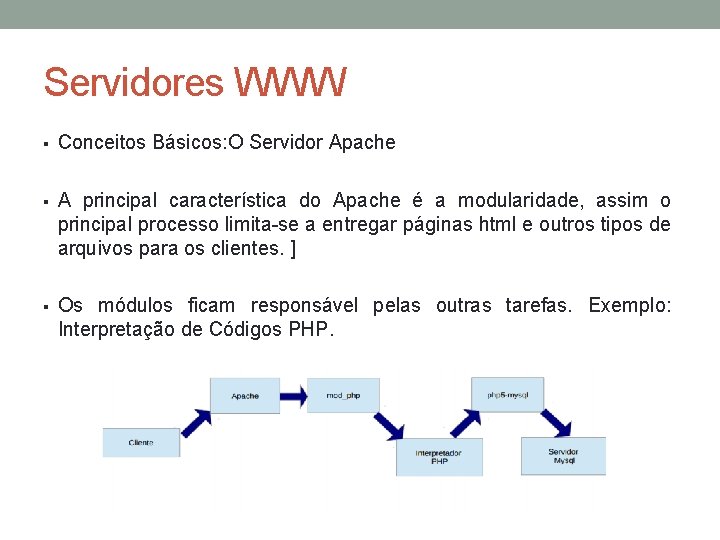 Servidores WWW § Conceitos Básicos: O Servidor Apache § A principal característica do Apache