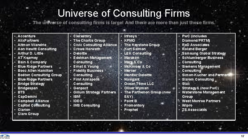 Universe of Consulting Firms The universe of consulting firms is large! And there are