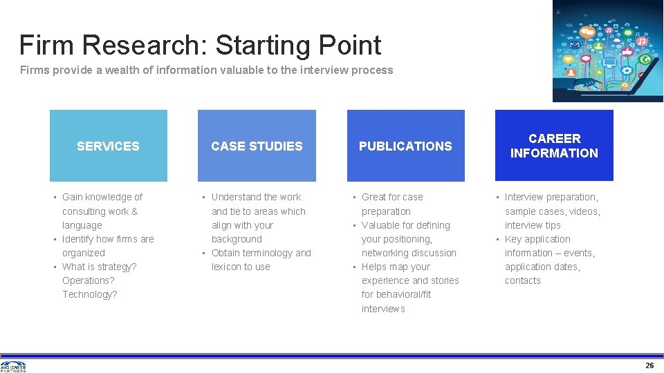 Firm Research: Starting Point Firms provide a wealth of information valuable to the interview