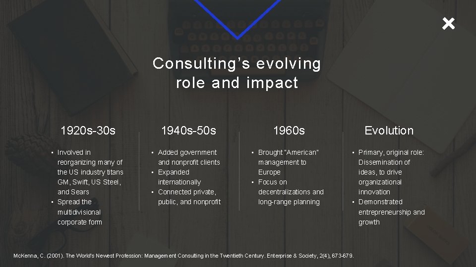 Consulting’s evolving role and impact 1920 s-30 s • Involved in reorganizing many of