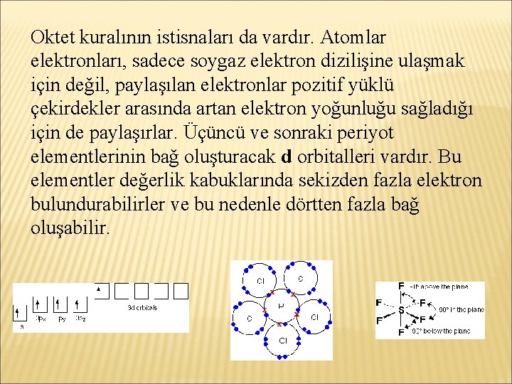 Oktet kuralının istisnaları da vardır. Atomlar elektronları, sadece soygaz elektron dizilişine ulaşmak için değil,