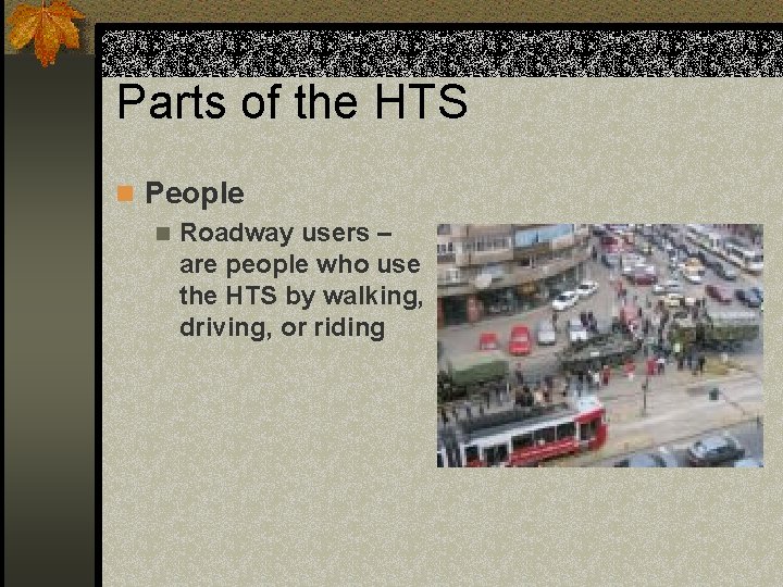 Parts of the HTS n People n Roadway users – are people who use