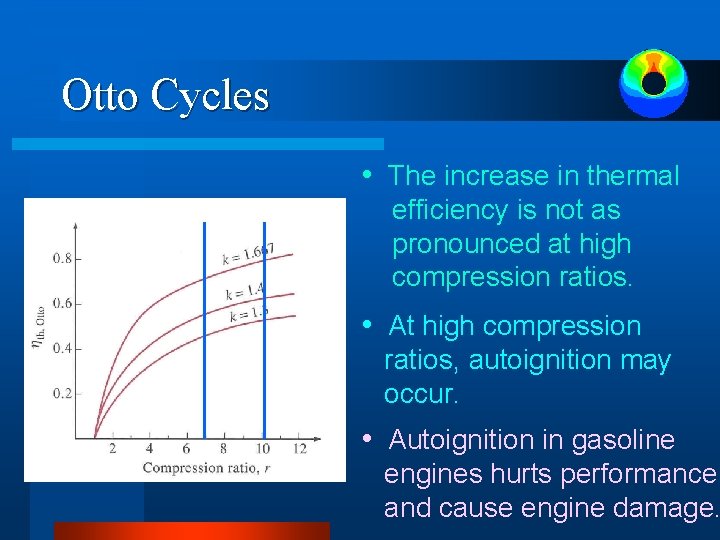 Otto Cycles • The increase in thermal efficiency is not as pronounced at high Otto Cycles • The increase in thermal efficiency is not as pronounced at high
