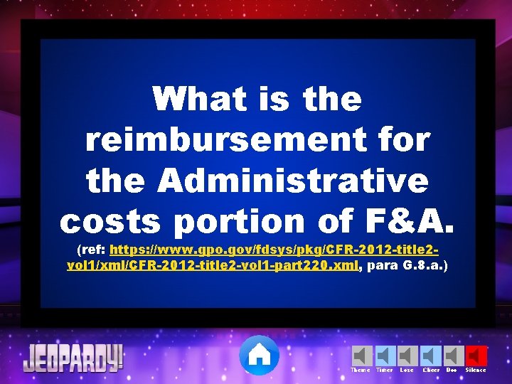 What is the reimbursement for the Administrative costs portion of F&A. (ref: https: //www.