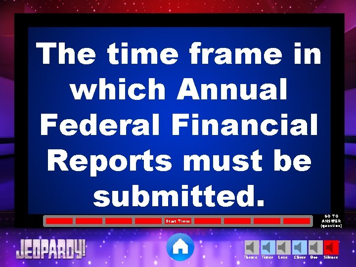 The time frame in which Annual Federal Financial Reports must be submitted. GO TO
