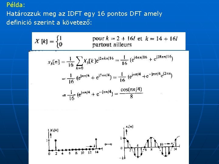 Példa: Határozzuk meg az IDFT egy 16 pontos DFT amely definició szerint a követező: