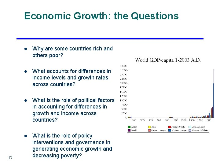 Economic Growth: the Questions 17 l Why are some countries rich and others poor?