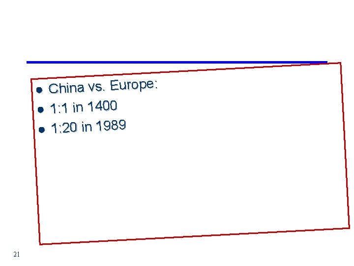 China vs. Europe: l 1: 1 in 1400 l 1: 20 in 1989 l