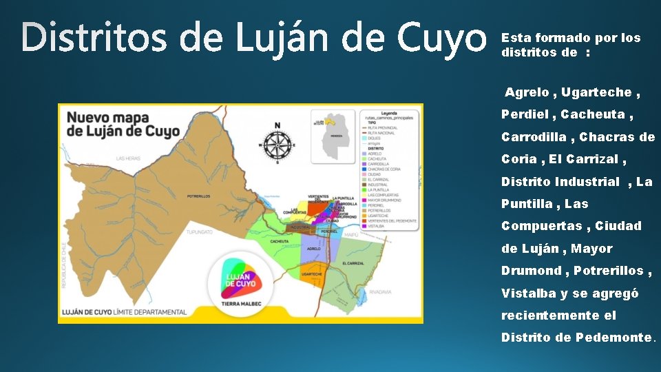 Esta formado por los distritos de : Agrelo , Ugarteche , Perdiel , Cacheuta