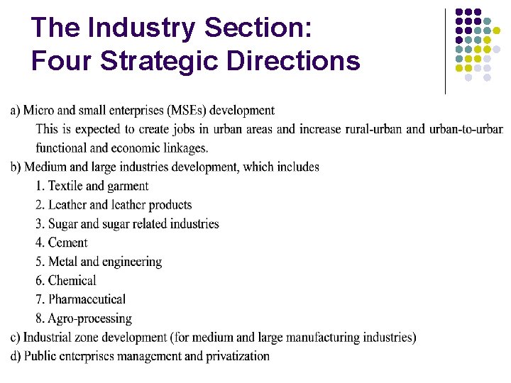 The Industry Section: Four Strategic Directions 