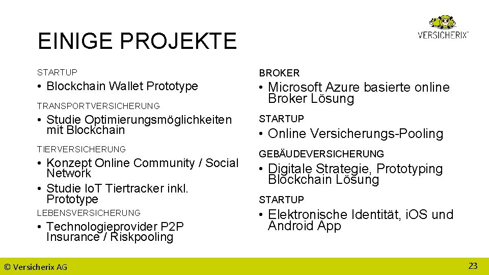 EINIGE PROJEKTE STARTUP BROKER • Blockchain Wallet Prototype • Microsoft Azure basierte online Broker