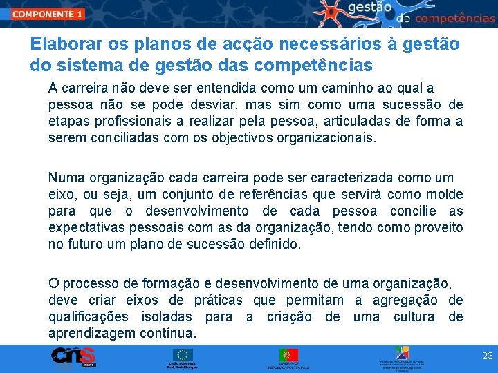 Elaborar os planos de acção necessários à gestão do sistema de gestão das competências