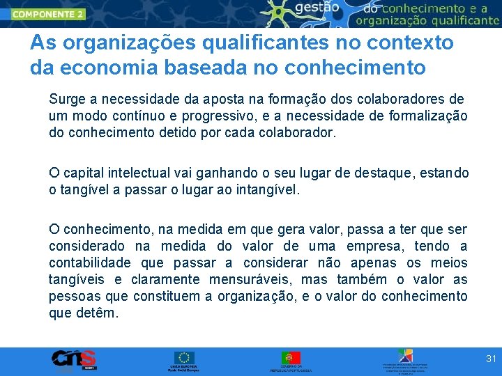 As organizações qualificantes no contexto da economia baseada no conhecimento Surge a necessidade da