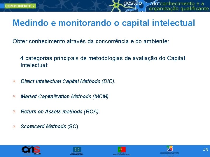 Medindo e monitorando o capital intelectual Obter conhecimento através da concorrência e do ambiente: