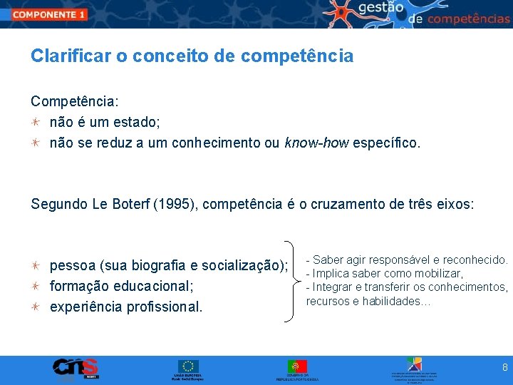 Clarificar o conceito de competência Competência: não é um estado; não se reduz a