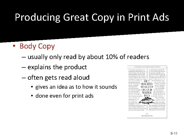 Producing Great Copy in Print Ads • Body Copy – usually only read by Producing Great Copy in Print Ads • Body Copy – usually only read by