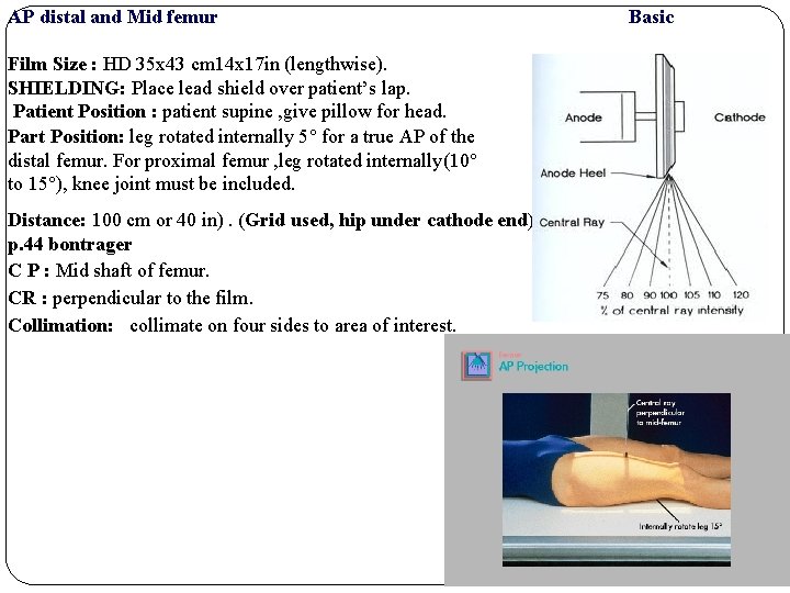 AP distal and Mid femur Film Size : HD 35 x 43 cm 14