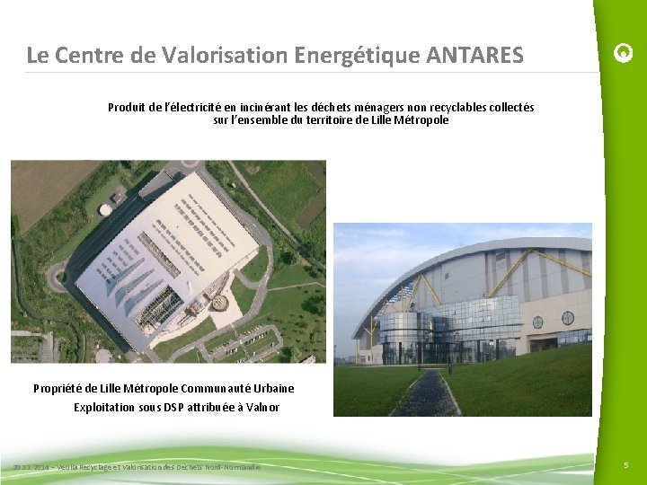 Le Centre de Valorisation Energétique ANTARES Produit de l’électricité en incinérant les déchets ménagers