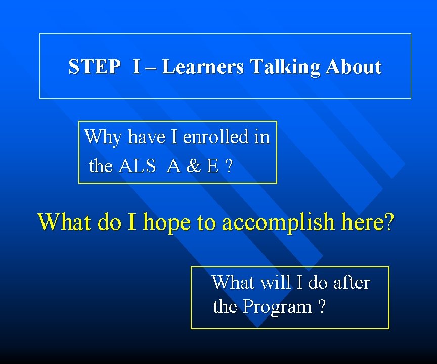 STEP I – Learners Talking About Why have I enrolled in the ALS A