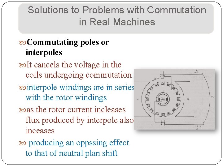 Solutions to Problems with Commutation in Real Machines Commutating poles or interpoles It cancels
