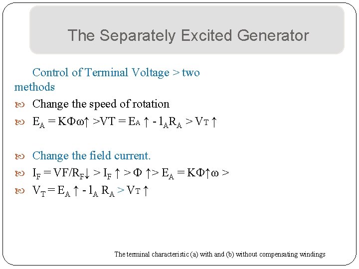 The Separately Excited Generator Control of Terminal Voltage > two methods Change the speed