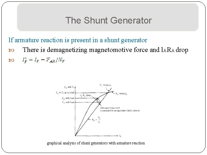 The Shunt Generator If armature reaction is present in a shunt generator There is