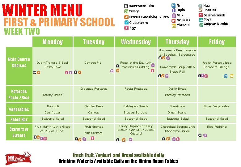 WINTER MENU Homemade Dish Celery FIRST & PRIMARY SCHOOL WEEK TWO Monday Tuesday Cereals