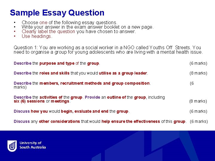 Sample Essay Question • • Choose one of the following essay questions. Write your