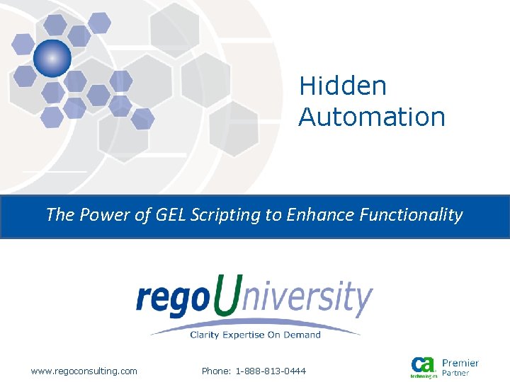 Hidden Automation The Power of GEL Scripting to Enhance Functionality www. regoconsulting. com Phone: