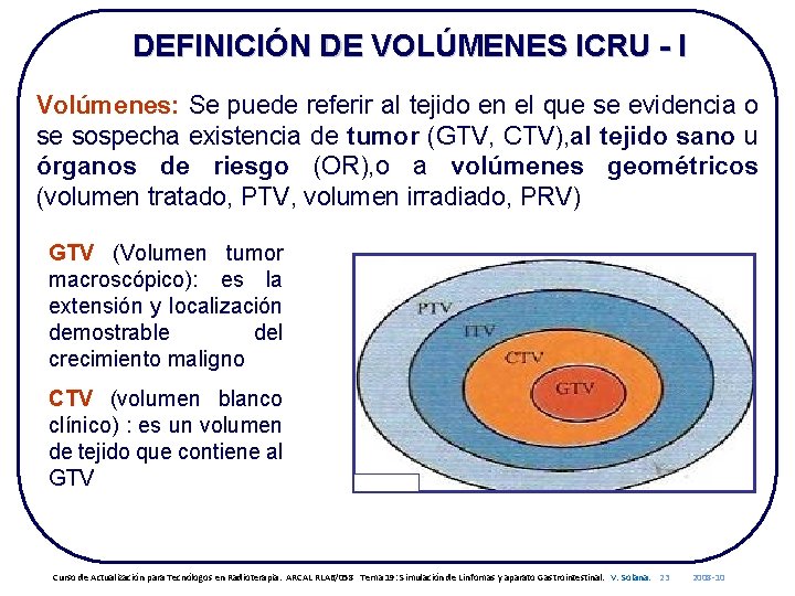 DEFINICIÓN DE VOLÚMENES ICRU - I Volúmenes: Se puede referir al tejido en el
