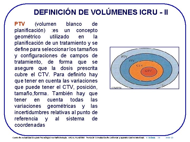 DEFINICIÓN DE VOLÚMENES ICRU - II PTV (volumen blanco de planificación) : es un