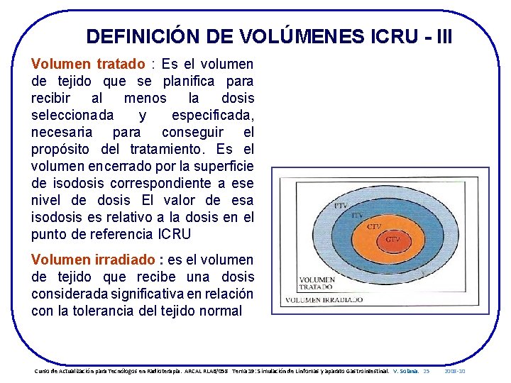 DEFINICIÓN DE VOLÚMENES ICRU - III Volumen tratado : Es el volumen de tejido