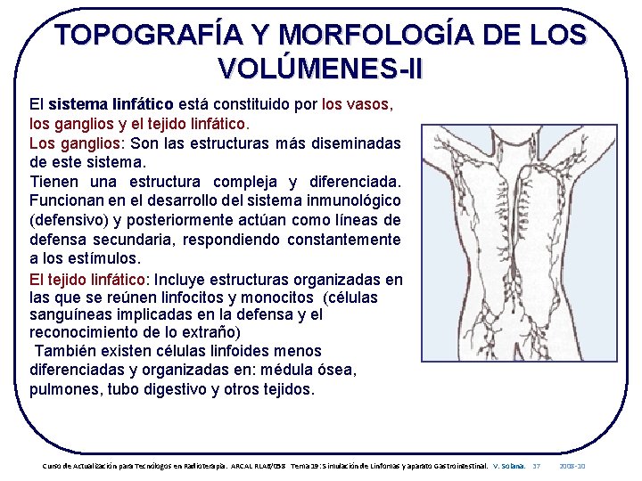 TOPOGRAFÍA Y MORFOLOGÍA DE LOS VOLÚMENES-II El sistema linfático está constituido por los vasos,