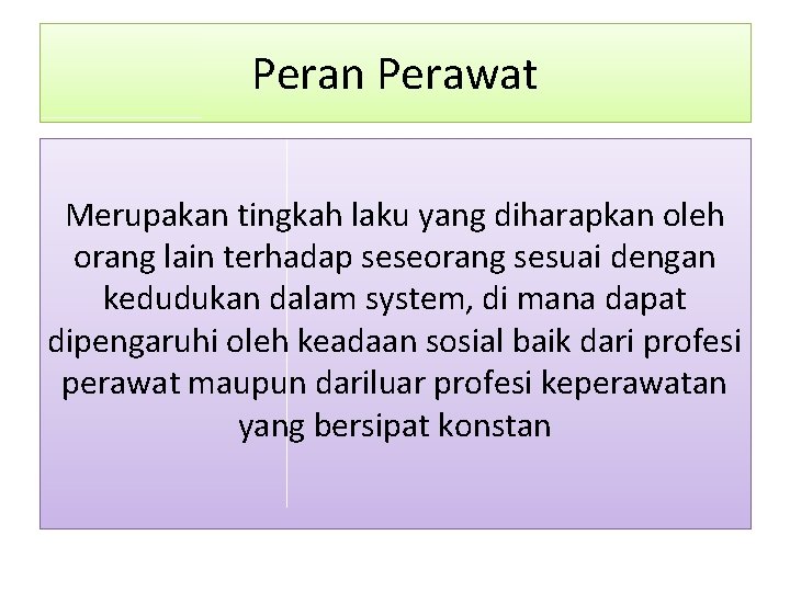 Peran Perawat Merupakan tingkah laku yang diharapkan oleh orang lain terhadap seseorang sesuai dengan