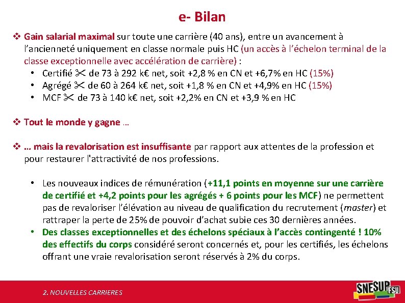 e- Bilan v Gain salarial maximal sur toute une carrière (40 ans), entre un