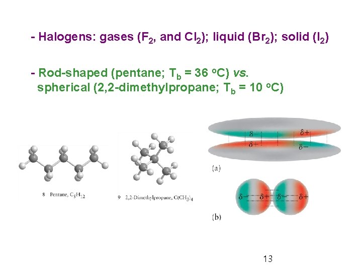 - Halogens: gases (F 2, and Cl 2); liquid (Br 2); solid (I 2)