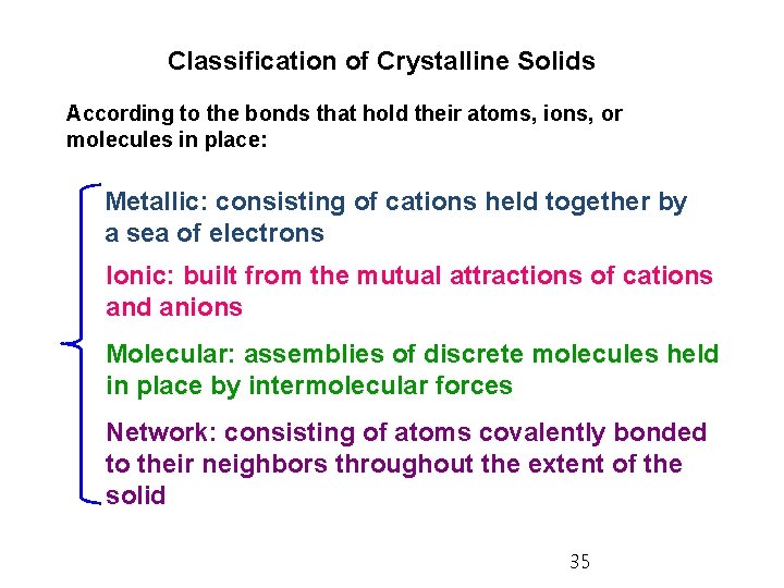 Classification of Crystalline Solids According to the bonds that hold their atoms, ions, or