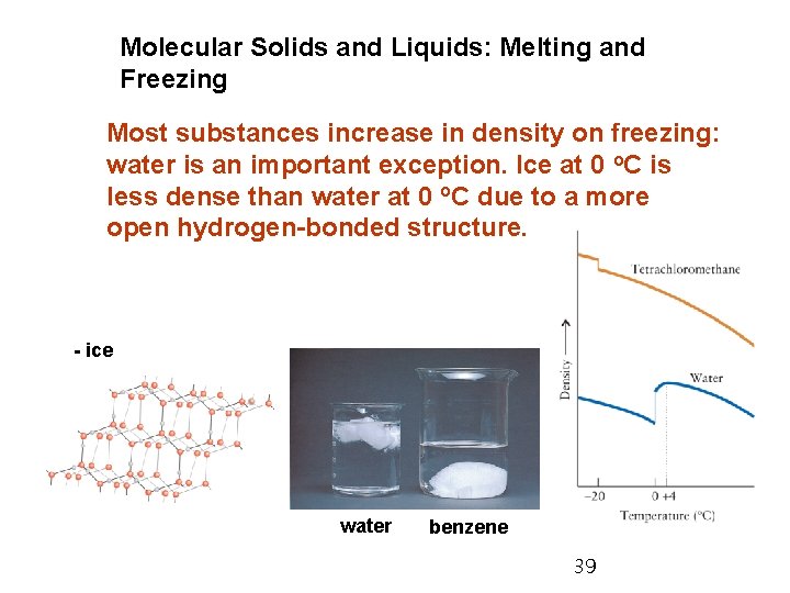 Molecular Solids and Liquids: Melting and Freezing Most substances increase in density on freezing: