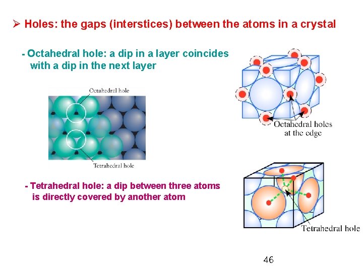 Ø Holes: the gaps (interstices) between the atoms in a crystal - Octahedral hole: