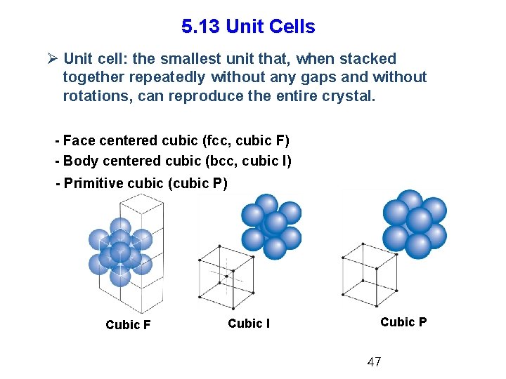 5. 13 Unit Cells Ø Unit cell: the smallest unit that, when stacked together