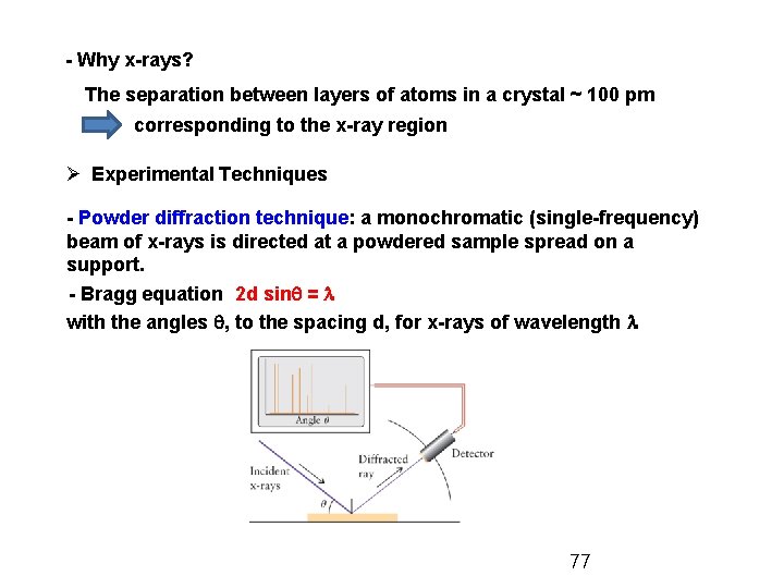 - Why x-rays? The separation between layers of atoms in a crystal ~ 100