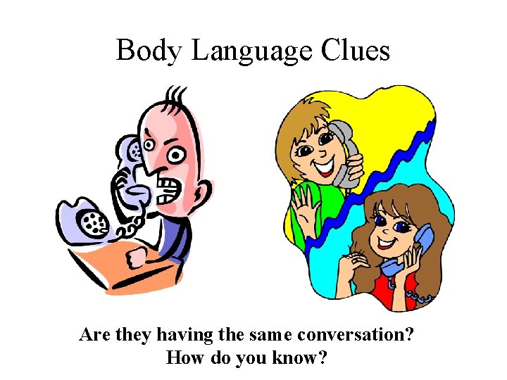 Body Language Clues Are they having the same conversation? How do you know? 